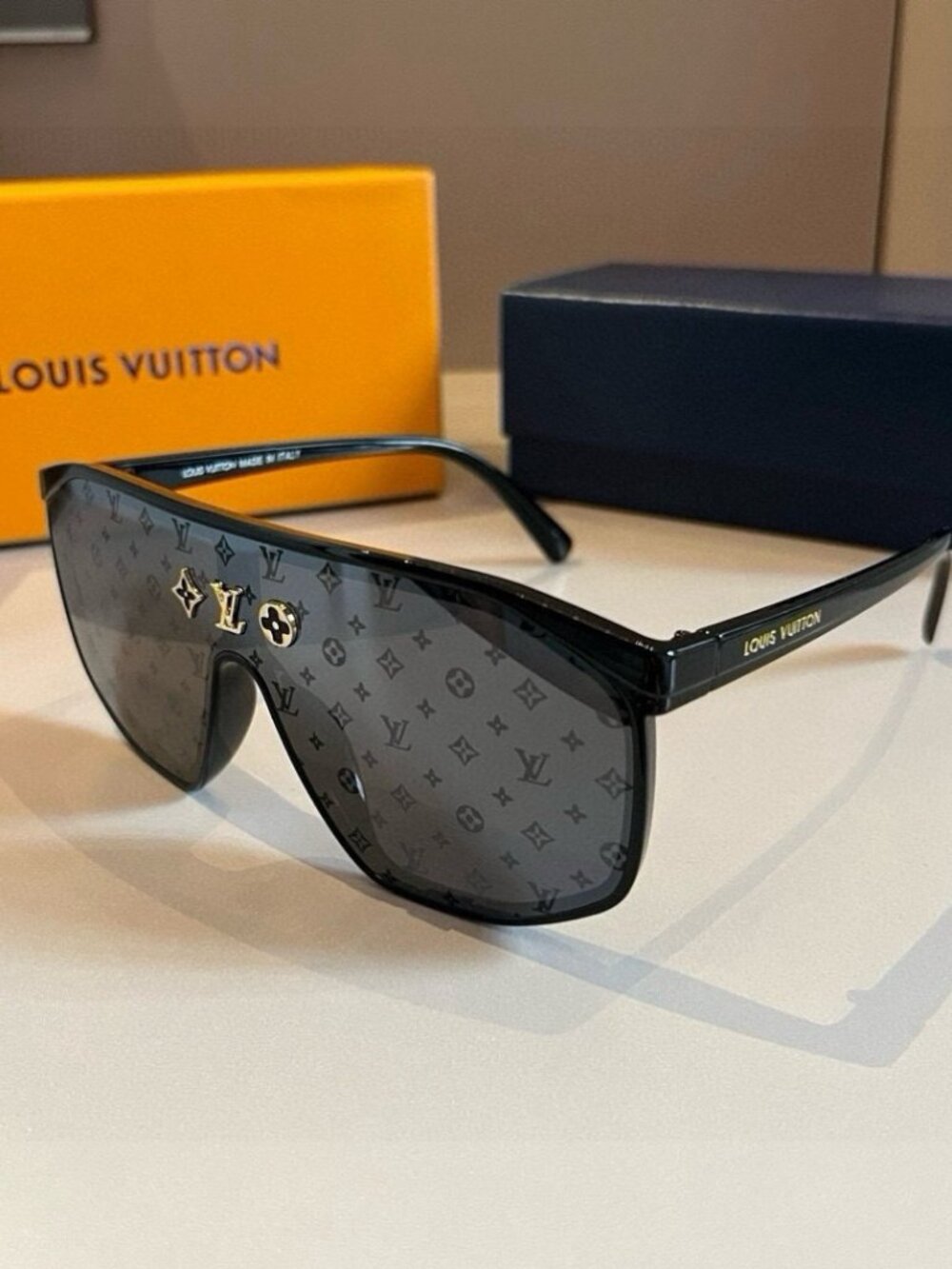 Louis Vuitton men's black polarized sunglasses